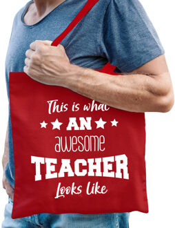 Bellatio Decorations Cadeau tas voor meester - katoen - 42 x 38 cm - rood - This is what an awesome teacher looks like