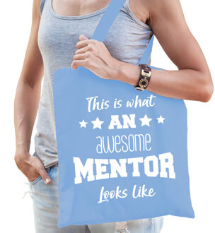 Bellatio Decorations Cadeau tas voor mentor - katoen - 42 x 38 cm - lichtblauw -This is what an awesome mentor looks like