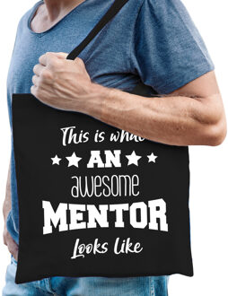 Bellatio Decorations Cadeau tas voor mentor - katoen - 42 x 38 cm - zwart - This is what an awesome mentor looks like