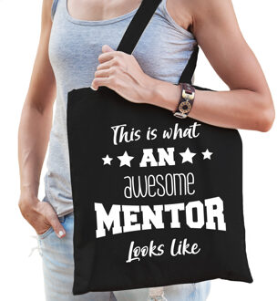 Bellatio Decorations Cadeau tas voor mentor - katoen - 42 x 38 cm - zwart - This is what an awesome mentor looks like