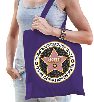 Bellatio Decorations Cadeau tas voor sister/zus - paars - katoen - 42 x 38 cm - verjaardag - bedankje - zusje