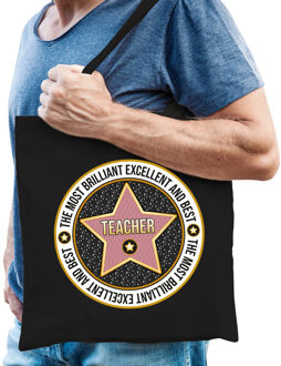 Bellatio Decorations Cadeau tas voor teacher/leraar - zwart - katoen - 42 x 38 cm - bedankje - verjaardag - meester