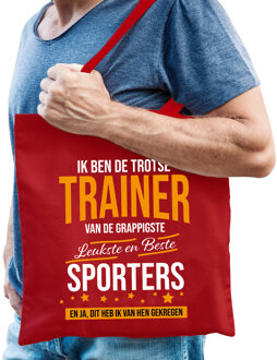 Bellatio Decorations Cadeau tas voor trainer/coach - rood - katoen - 42 x 38 cm - fun tekst