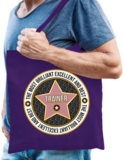 Bellatio Decorations Cadeau tas voor trainer - paars - katoen - 42 x 38 cm - bedankje - verjaardag