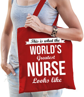 Bellatio Decorations Cadeau tas voor verpleegkundige - rood - katoen - 42 x 38 cm