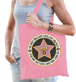 Bellatio Decorations Cadeau tas voor wife/vrouw - roze - katoen - 42 x 38 cm - bedankje - verjaardag