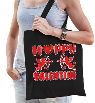 Bellatio Decorations Cadeau tasje valentijn - Happy Valentine - zwart katoen