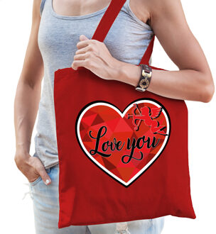 Bellatio Decorations Cadeau tasje valentijn - Love you - rood katoen