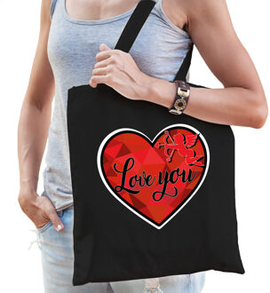 Bellatio Decorations Cadeau tasje valentijn - Love you - zwart katoen