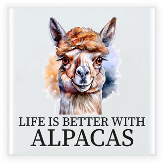 Bellatio Decorations Cadeau tegel boerderijdieren liefhebber - alpaca - keramiek - waterverf - 15 cm