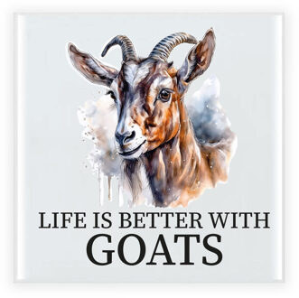 Bellatio Decorations Cadeau tegel boerderijdieren liefhebber - geit - keramiek - waterverf - 15 cm Multi