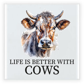 Bellatio Decorations Cadeau tegel boerderijdieren liefhebber - koeien - keramiek - waterverf - 15 cm Multi