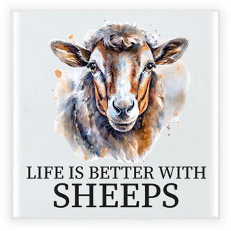 Bellatio Decorations Cadeau tegel boerderijdieren liefhebber - schapen - keramiek - waterverf - 15 cm Multi