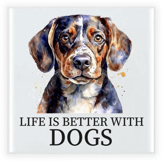 Bellatio Decorations Cadeau tegel hondenliefhebber - Beagle hond - keramiek - waterverf - 15 x 15 cm