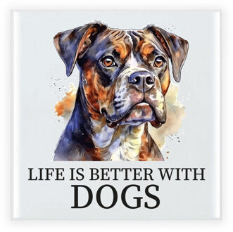 Bellatio Decorations Cadeau tegel hondenliefhebber - Boxer hond - keramiek - waterverf - 15 x 15 cm Multi