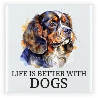 Bellatio Decorations Cadeau tegel hondenliefhebber - Cavalier King Charles Spaniel hond - keramiek - waterverf - 15 x 15 Multi