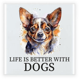 Bellatio Decorations Cadeau tegel hondenliefhebber - Chihuahua hond - keramiek - waterverf - 15 x 15 cm