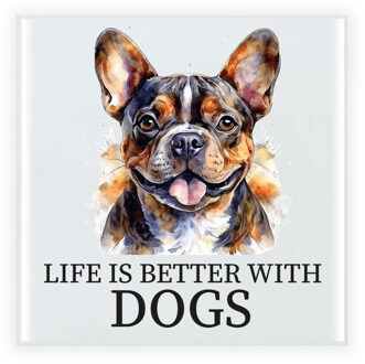 Bellatio Decorations Cadeau tegel hondenliefhebber - Franse Bulldog hond - keramiek - waterverf - 15 x 15 cm Multi
