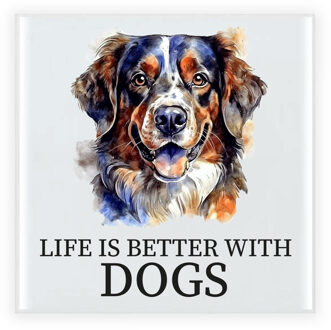 Bellatio Decorations Cadeau tegel hondenliefhebber - Golden Retriever hond - keramiek - waterverf - 15 x 15 cm Multi