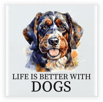 Bellatio Decorations Cadeau tegel hondenliefhebber - Labradoodle hond - keramiek - waterverf - 15 x 15 cm