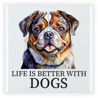 Bellatio Decorations Cadeau tegel hondenliefhebber - Mopshondje - keramiek - waterverf - 15 x 15 cm