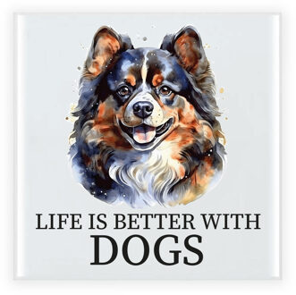 Bellatio Decorations Cadeau tegel hondenliefhebber - Pomeriaan hond - keramiek - waterverf - 15 x 15 cm