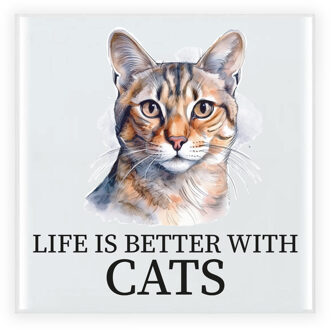 Bellatio Decorations Cadeau tegel kattenliefhebber - Blauwe Rus kat/poes - keramiek - waterverf - 15 cm