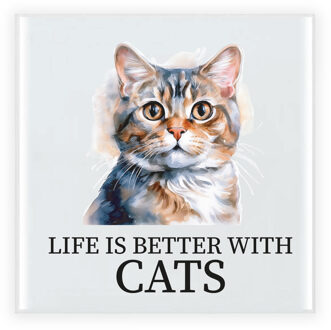 Bellatio Decorations Cadeau tegel kattenliefhebber - Britse Korthaar kat/poes - keramiek - waterverf - 15 cm Multi