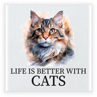 Bellatio Decorations Cadeau tegel kattenliefhebber - Noorse Boskat kat/poes - keramiek - waterverf - 15 cm Multi