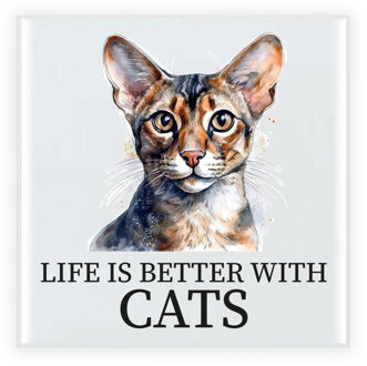 Bellatio Decorations Cadeau tegel kattenliefhebber - Oosterse Korthaar kat/poes - keramiek - waterverf - 15 cm Multi