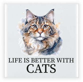 Bellatio Decorations Cadeau tegel kattenliefhebber - Siberische Boskat kat/poes - keramiek - waterverf - 15 cm Multi