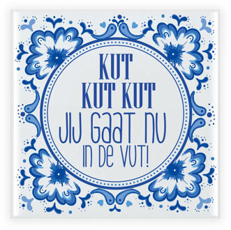 Bellatio Decorations Cadeau tegel voor collega - kut in de vut - Pensioen - Delfts blauw - keramiek - 15 x 15 cm