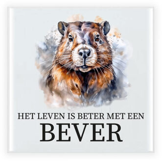 Bellatio Decorations Cadeau tegel voor de familie Bever - het leven is beter met een Bever - keramiek - waterverf - 15 cm Oranje