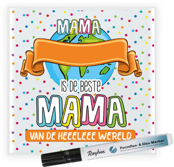 Bellatio Decorations Cadeau tegel voor mama - invul tegel - inclusief porseleinstift - de beste - stippen