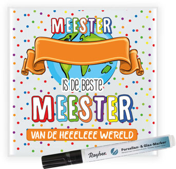 Bellatio Decorations Cadeau tegel voor meester - invul tegel - de beste - stippen - inclusief porseleinstift