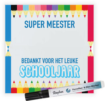 Bellatio Decorations Cadeau tegel voor meester - super meester - invul tegel - multi kleur - keramiek - 15 cm