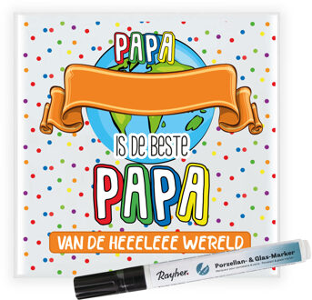 Bellatio Decorations Cadeau tegel voor papa - invul tegel - inclusief porseleinstift - de beste - stippen