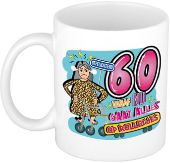 Bellatio Decorations Cadeau / Verjaardag mok 60 jaar - vrouw - rollator- keramiek - vrouwen cadeautjes - feest mokken Blauw