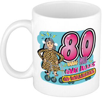 Bellatio Decorations Cadeau / Verjaardag mok 80 jaar - vrouw - rollator- keramiek - vrouwen cadeautjes - feest mokken Wit