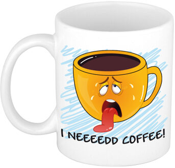 Bellatio Decorations Cadeau/verjaardags mok - blauw - tonguitstekende smiley - grappig - keramiek - 300 ml - feest mokke