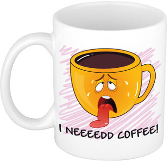 Bellatio Decorations Cadeau/verjaardags mok - roze - tonguitstekende Smile Emoticon - grappig - keramiek - 300 ml