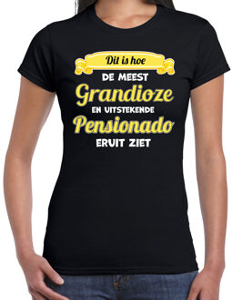Bellatio Decorations Cadeau/verkleed T-shirt dames - zwart/geel - Pensioen - leukste collega - afscheid L