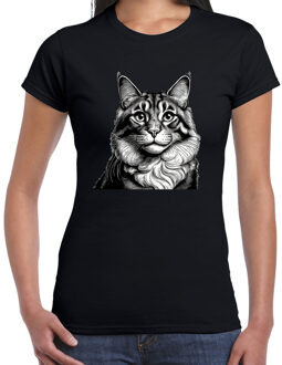 Bellatio Decorations Cadeau/verkleed T-shirt dames - zwart - Maine Coon kat/poes - kattenliefhebber