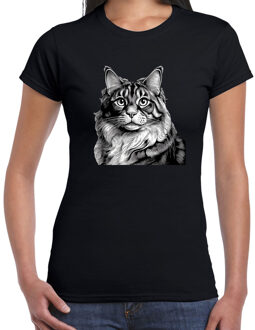 Bellatio Decorations Cadeau/verkleed T-shirt dames - zwart - Noorse Boskat kat/poes - kattenliefhebber XL