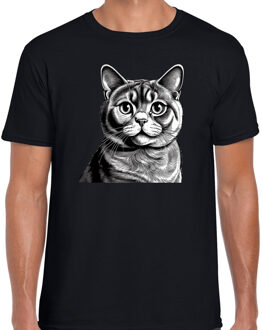 Bellatio Decorations Cadeau/verkleed T-shirt heren - zwart - Britse Korthaar kat/poes - kattenliefhebber XL