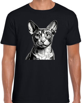 Bellatio Decorations Cadeau/verkleed T-shirt heren - zwart - Cornish Rex kat/poes - kattenliefhebber L