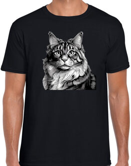 Bellatio Decorations Cadeau/verkleed T-shirt heren - zwart - Noorse Boskat kat/poes - kattenliefhebber S