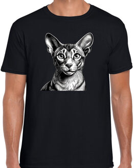 Bellatio Decorations Cadeau/verkleed T-shirt heren - zwart - Oosterse Korthaar kat/poes - kattenliefhebber