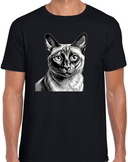 Bellatio Decorations Cadeau/verkleed T-shirt heren - zwart - Siamees kat/poes - kattenliefhebber