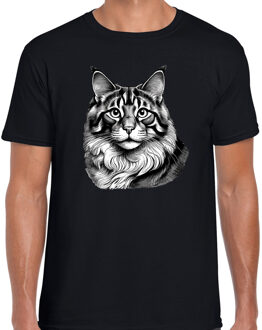 Bellatio Decorations Cadeau/verkleed T-shirt heren - zwart - Siberische Boskat kat/poes - kattenliefhebber S